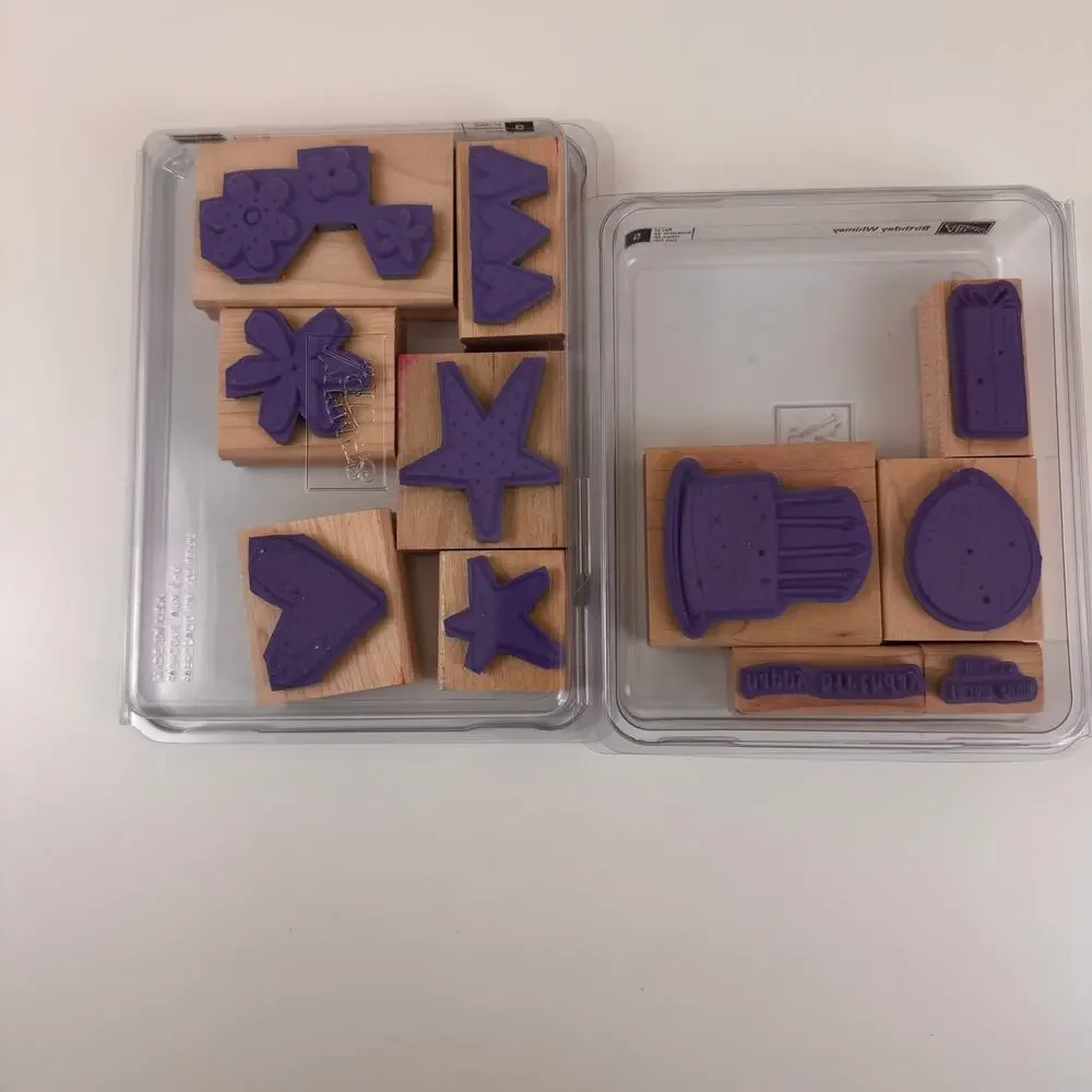 Lot Of Rubber Wooden Stamp Stampin Up Clean Hearts Stars Birthday Lots of Pics